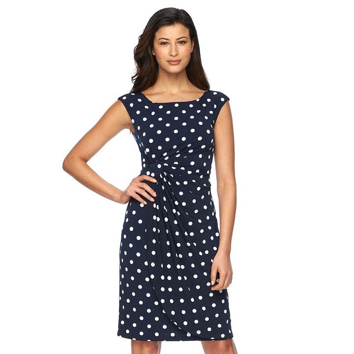 Women's Connected Apparel Dot Faux-wrap Dress, Size: 12, Blue (navy)