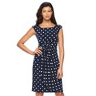 Women's Connected Apparel Dot Faux-wrap Dress, Size: 12, Blue (navy)