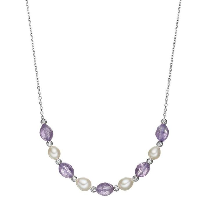 Sterling Silver Amethyst & Freshwater Cultured Pearl Beaded Necklace, Women's, Size: 18, Multicolor