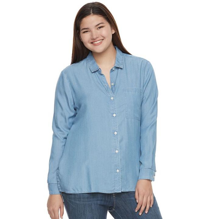 Juniors' Plus Size So&reg; High-low Chambray Shirt, Girl's, Size: 1xl, Light Blue