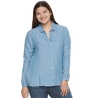 Juniors' Plus Size So&reg; High-low Chambray Shirt, Girl's, Size: 1xl, Light Blue