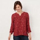 Women's Lc Lauren Conrad Printed Ruffle Sleeve Blouse, Size: Xl, Dark Red