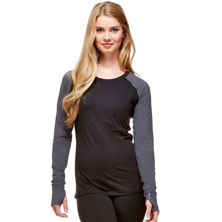 Women's Hottotties By Terramar Ashley Raglan Long Sleeve Top, Size: Medium, Grey (charcoal)