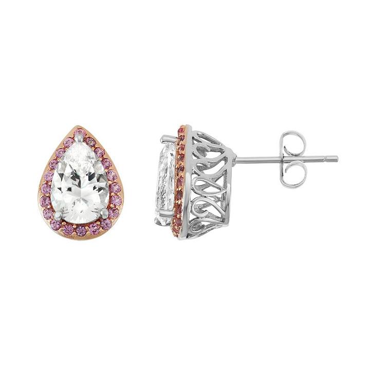 100 Facets Of Love Sterling Silver Lab-created White & Pink Sapphire Teardrop Stud Earrings, Women's