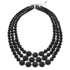 Black Beaded Triple Row Nickel Free Necklace, Women's
