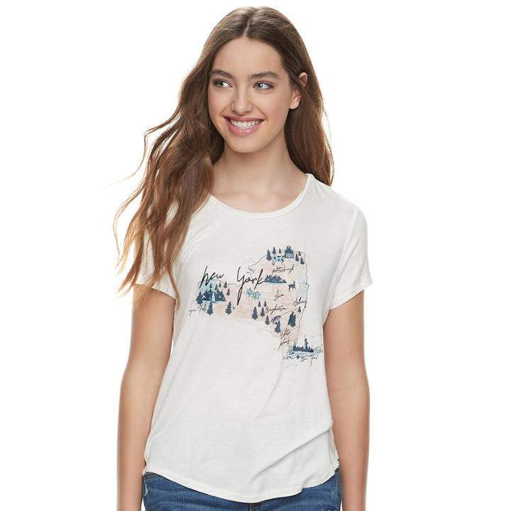 Juniors' About A Girl Sketchy Map State Tee, Size: Large, Natural