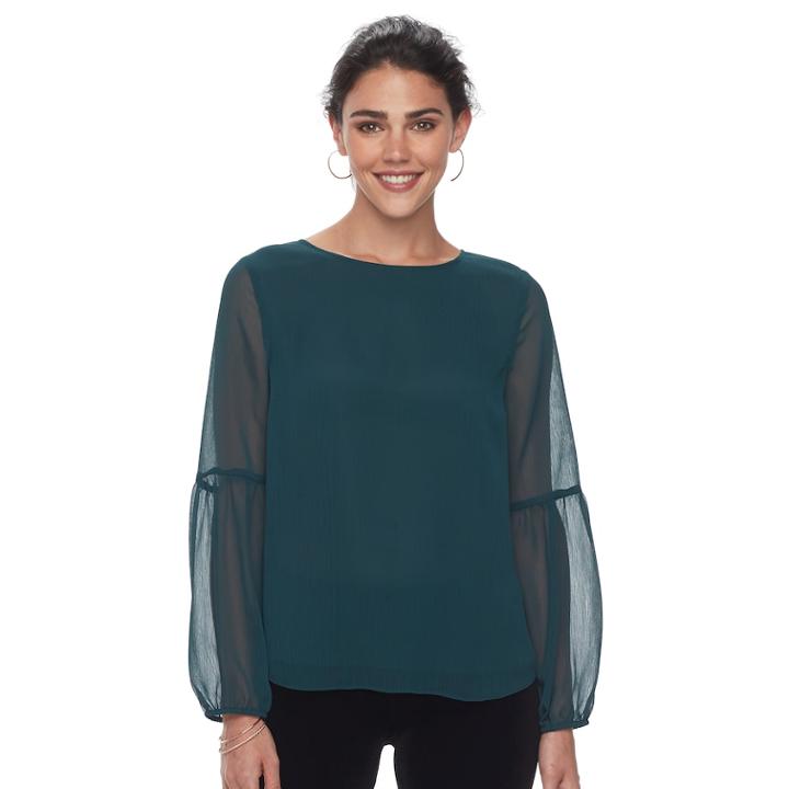 Petite Apt. 9&reg; Balloon-sleeve Peasant Top, Women's, Size: S Petite, Green