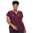 Plus Size Dana Buchman Geometric Placket Top, Women's, Size: 3xl, Red