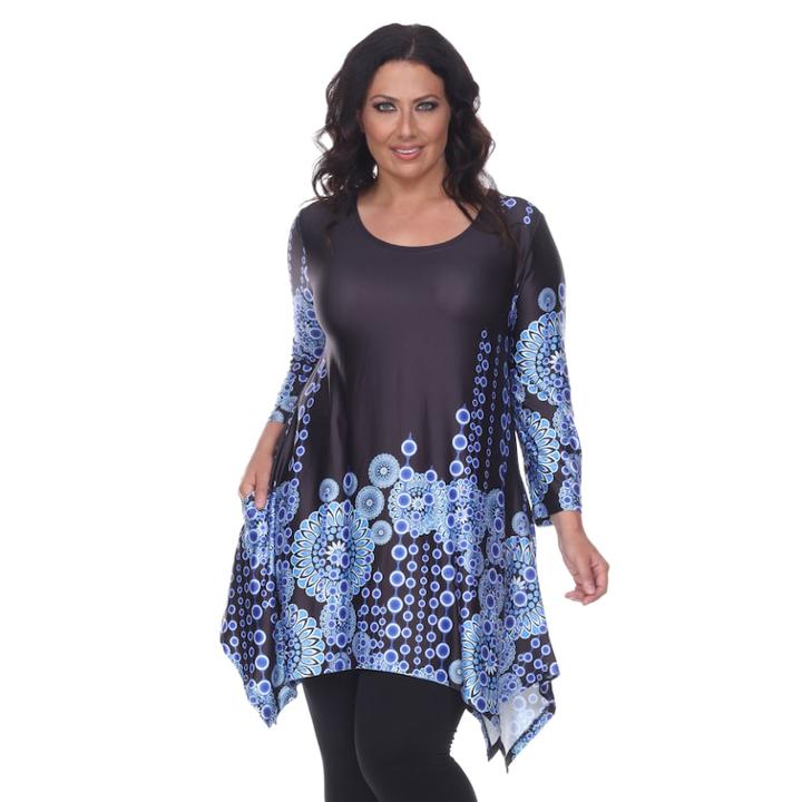 Plus Size White Mark Scroll Shark-bite Tunic, Women's, Size: 3xl, Rella Black