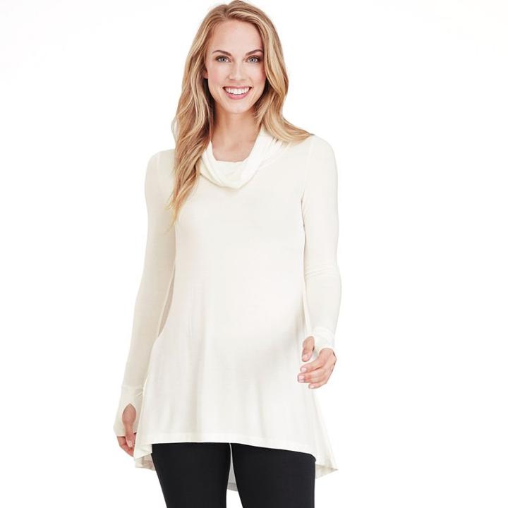 Women's Cuddl Duds Softwear Cowlneck Tunic Top, Size: Regular, Lt Beige
