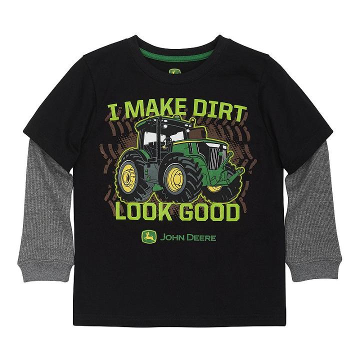 Boys 4-7x John Deere I Make Dirt Look Good Tractor Mock-layer Tee, Size: 7, Black