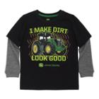 Boys 4-7x John Deere I Make Dirt Look Good Tractor Mock-layer Tee, Size: 7, Black