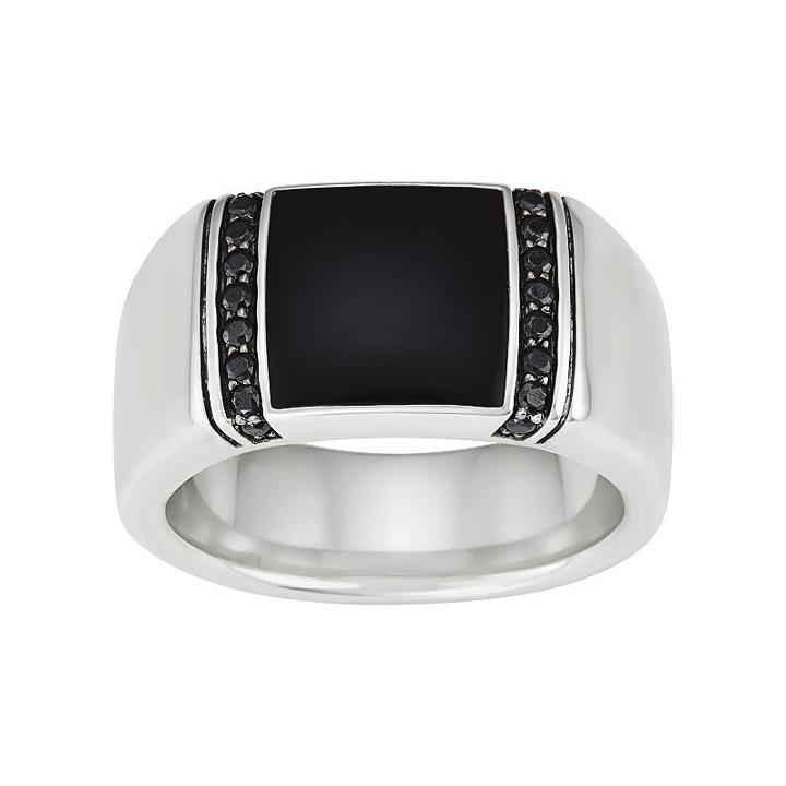 Men's Sterling Silver Onyx & 1/3 Carat T.w. Black Diamond Ring, Size: 11