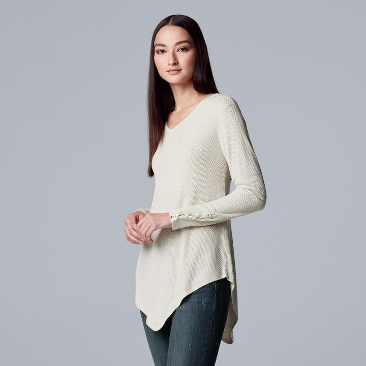 Women's Simply Vera Vera Wang Lace-up Asymmetrical V-neck Sweater, Size: Large, Natural