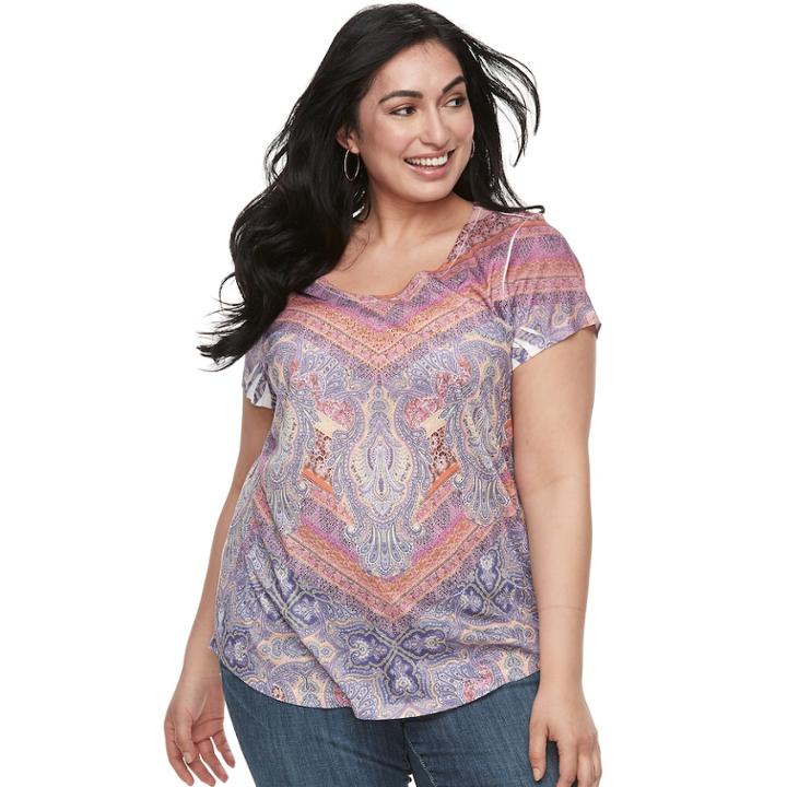 Plus Size World Unity Printed Top, Women's, Size: 1xl, Orange
