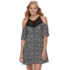 Juniors' Speechless Crochet Paisley Cold-shoulder Dress, Teens, Size: Large, Grey (charcoal)