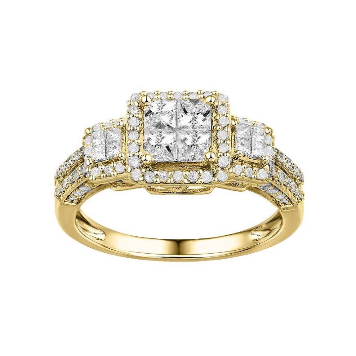 Diamond Square Halo Engagement Ring In 10k Gold (1 Ct. T.w.), Women's, Size: 6, White