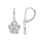 Simulated Crystal Paw Print Drop Earrings, Women's, Silver
