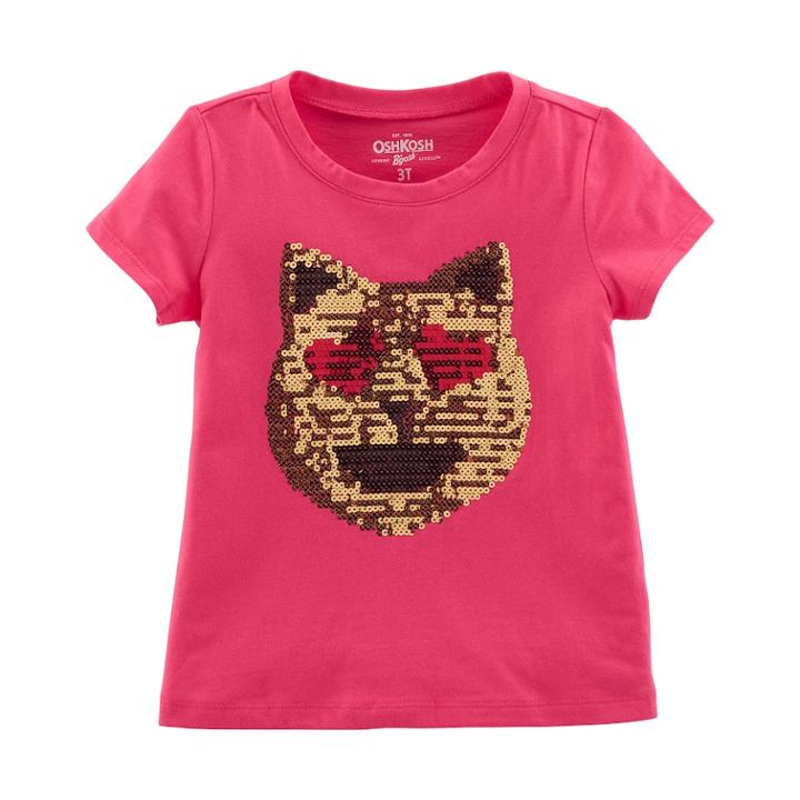 Girls 4-12 Oshkosh B'gosh&reg; Reversible Sequin Heart Eyes Cat Graphic Tee, Size: 6-6x, Pink
