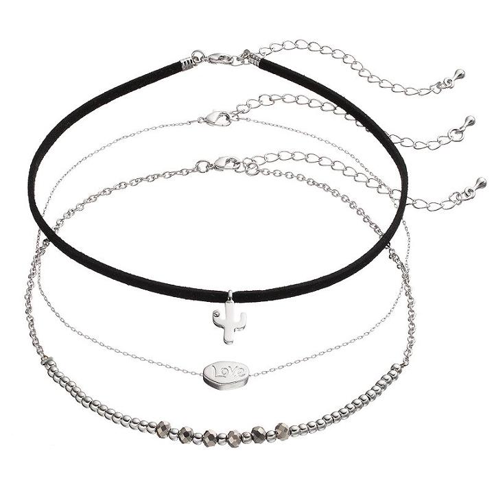Mudd&reg; Love, Cactus & Beaded Choker Necklace Set, Women's, Silver