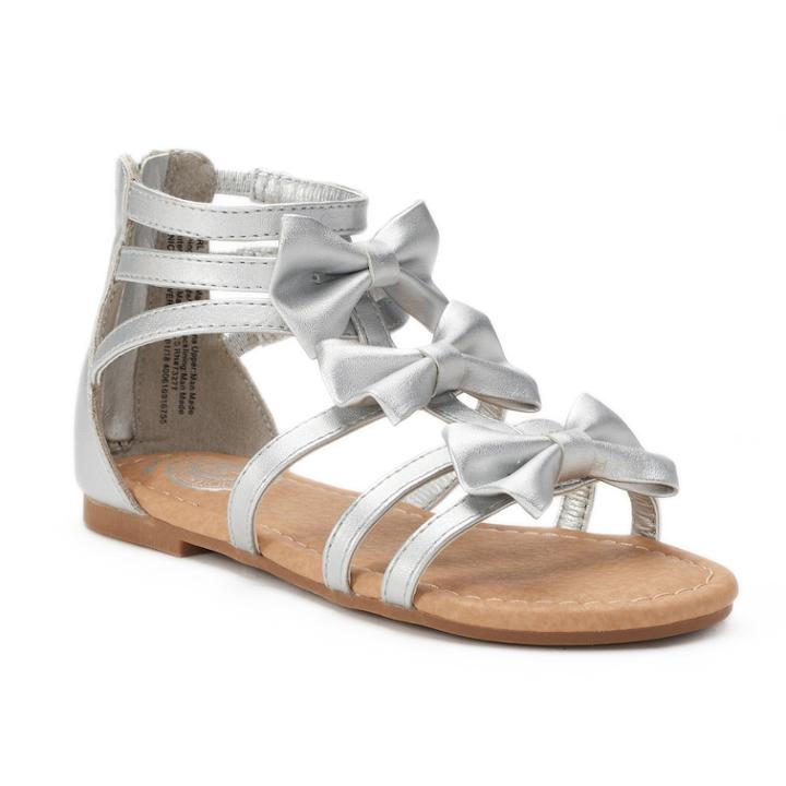 So&reg; Bow Girl's Gladiator Sandals, Size: 1, Silver