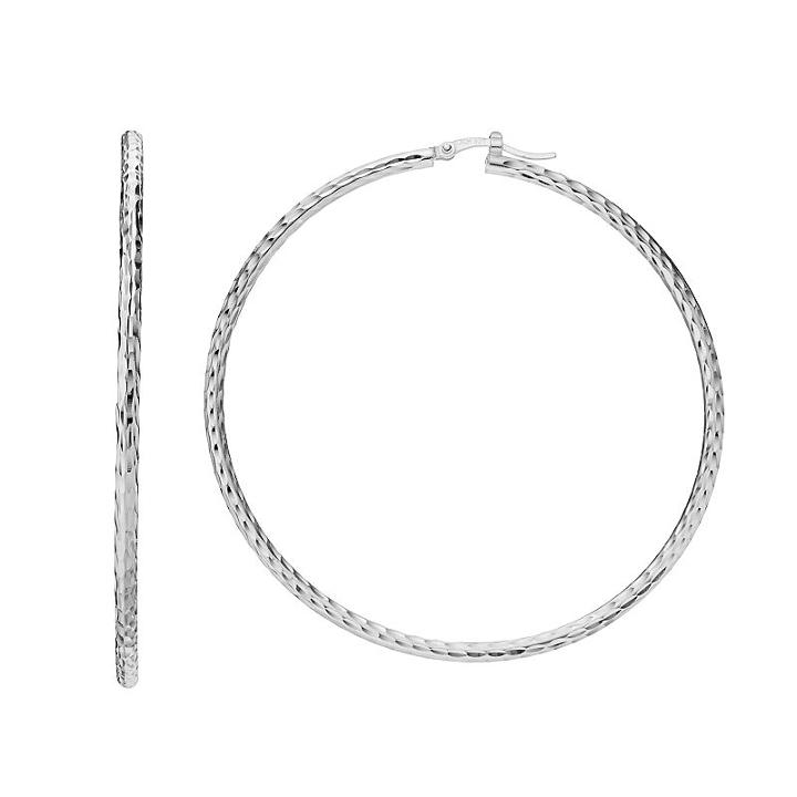 Silver Classics Sterling Silver Textured Tube Hoop Earrings, Women's, Grey