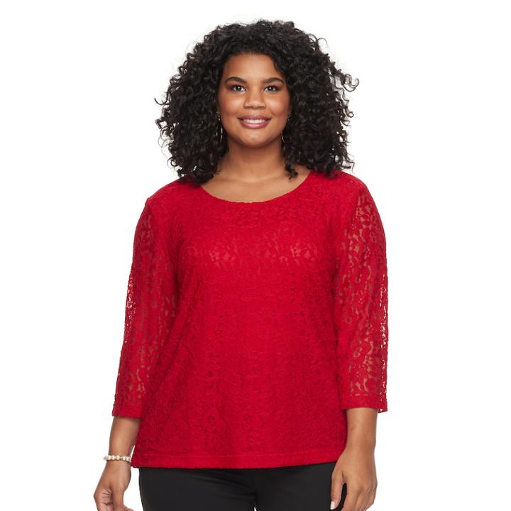 Plus Size Cathy Daniels Lace Top, Women's, Size: 1xl, Red Overfl