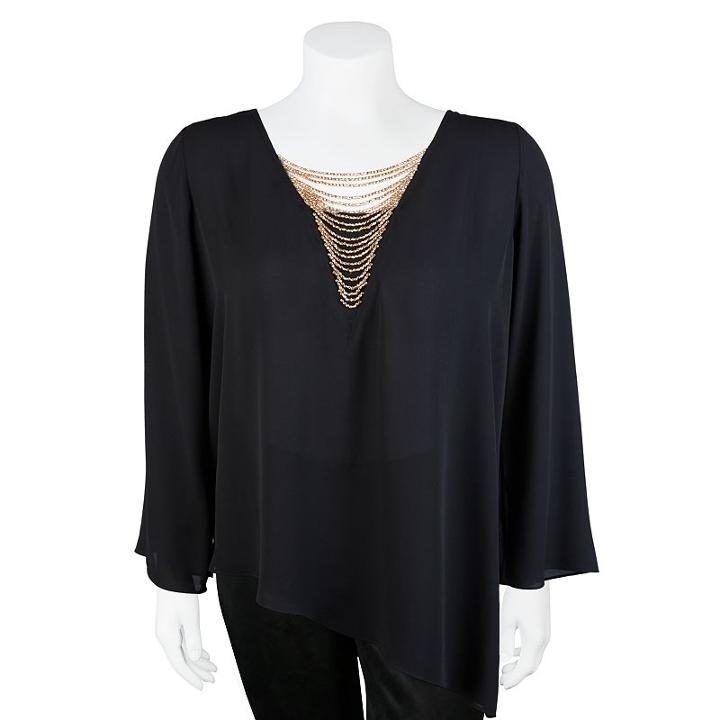 Juniors' Plus Size Iz Byer California Chain Embellished Long Sleeve Top, Girl's, Size: 2xl, Black