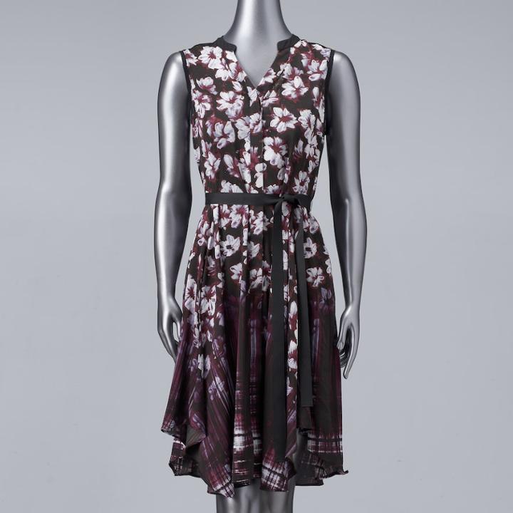 Petite Simply Vera Vera Wang Print Shirt Dress, Women's, Size: L Petite, Med Red