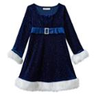 Girls 4-6x Bonnie Jean Velvet Stretch Empire Santa Dress, Girl's, Size: 5, Blue (navy)