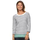 Women's Caribbean Joe Striped Crewneck Sweater, Size: Medium, Green Oth