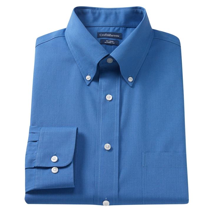 Men's Croft & Barrow&reg; Fitted No Iron Button Down-collar Blue Dress Shirt, Size: 14.5-32/33
