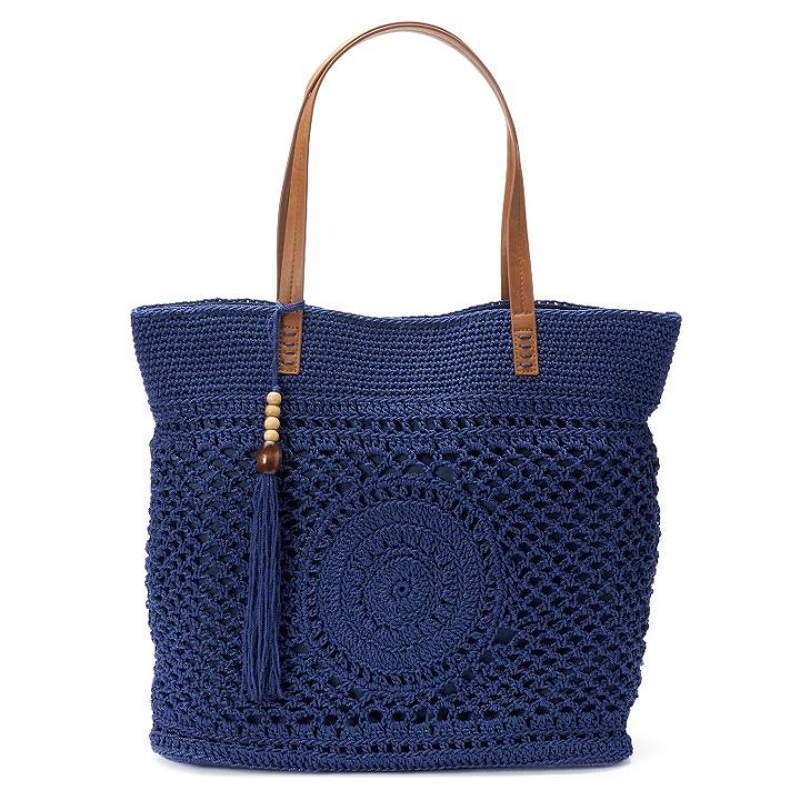 Sonoma Goods For Life&trade; Crochet Beaded Tassel Tote, Women's, Blue