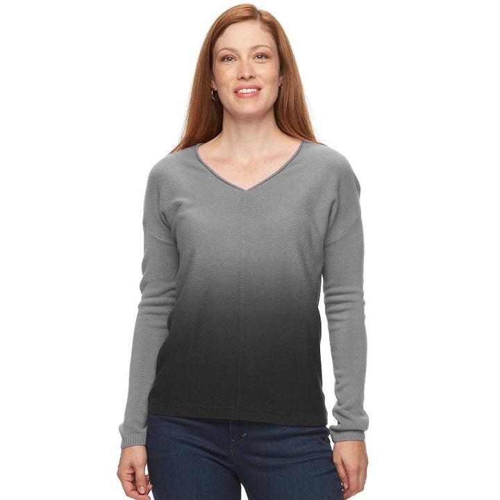Petite Napa Valley Dip Dye High-low Sweater, Women's, Size: M Petite, Med Grey