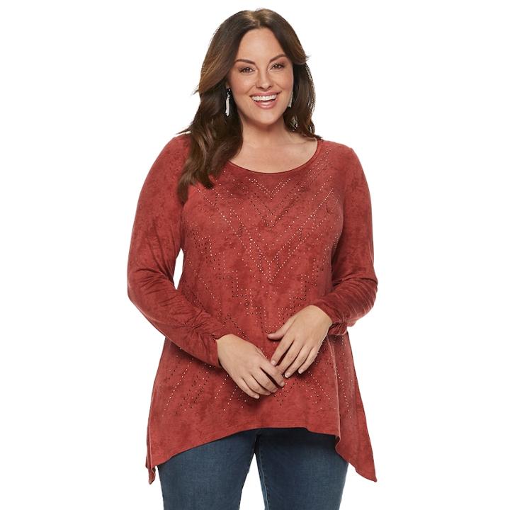 Plus Size World Unity Stud Sharkbite Top, Women's, Size: 2xl, Orange