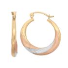 14k Gold Tri-tone Textured Hoop Earrings, Women's, Multicolor
