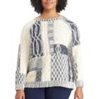 Plus Size Chaps Patchwork Crewneck Sweater, Women's, Size: 3xl, White