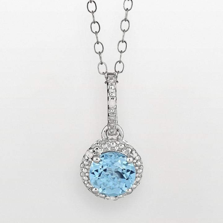 Sterling Silver Blue Topaz And Diamond Accent Frame Pendant, Women's, Size: 18