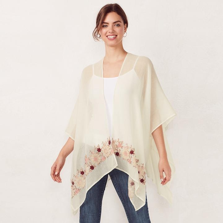 Women's Lc Lauren Conrad Semi-sheer Embroidered Ruana, White
