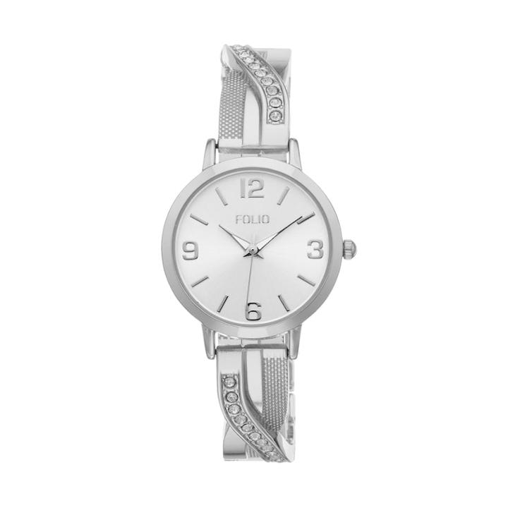 Folio Women's Crystal Criss Cross Half Bangle Watch, Size: Medium, Grey