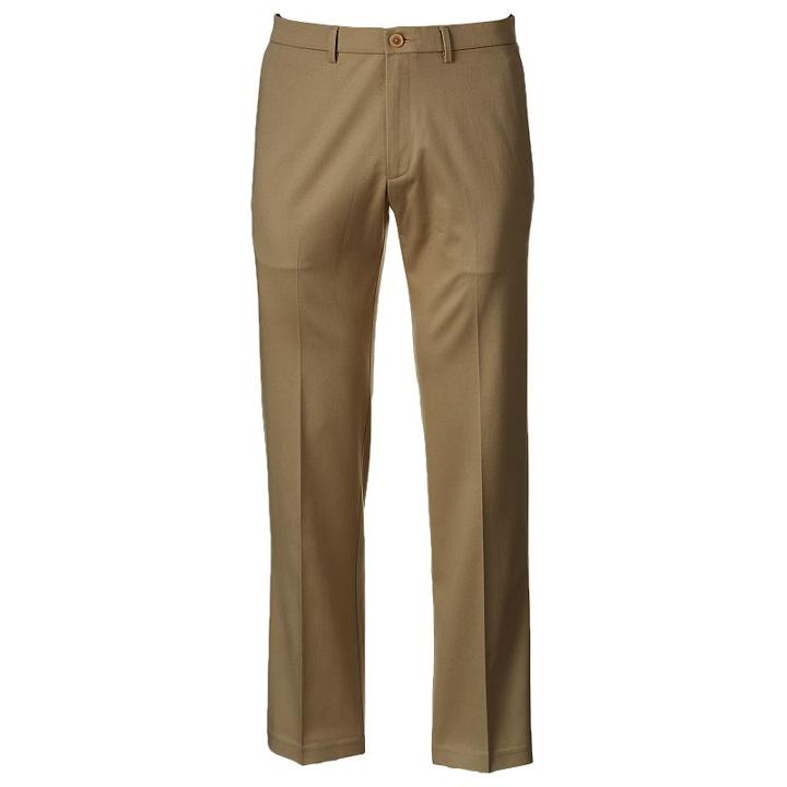 Men's Haggar Premium No-iron Khaki Stretch Classic-fit Flat-front Pants, Size: 42x32, Beig/green (beig/khaki)