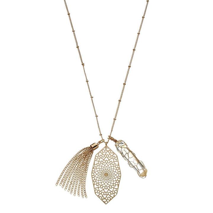 Mudd&reg; Tassel & Kaleidoscope Charm Long Necklace, Teens, Gold