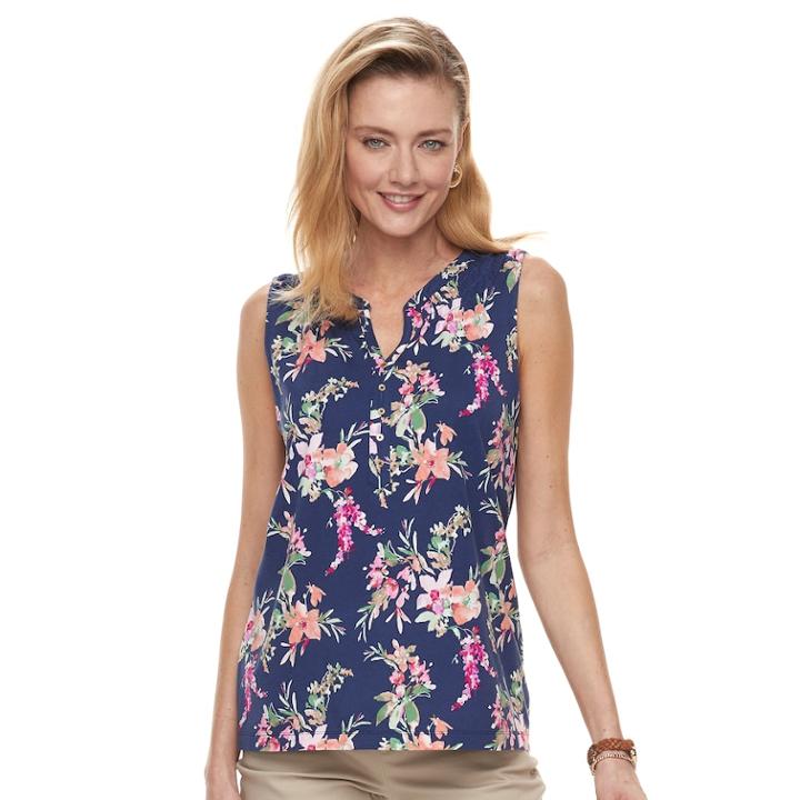 Women's Croft & Barrow&reg; Sleeveless Henley Top, Size: Large, Med Blue