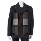 Men's Towne Wool-blend Double-breasted Peacoat With Plaid Scarf, Size: Large, Grey Other