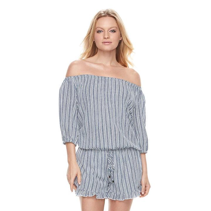 Women's E By Elan Striped Off-the-shoulder Romper, Size: Medium, Ovrfl Oth