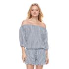 Women's E By Elan Striped Off-the-shoulder Romper, Size: Medium, Ovrfl Oth