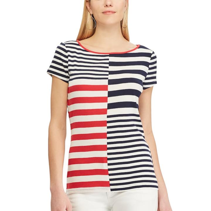 Women's Chaps Varied Striped Tee, Size: Small, Red