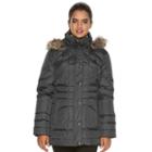 Women's Towne By London Fog Down Hooded Quilted Puffer Jacket, Size: Small, Dark Grey