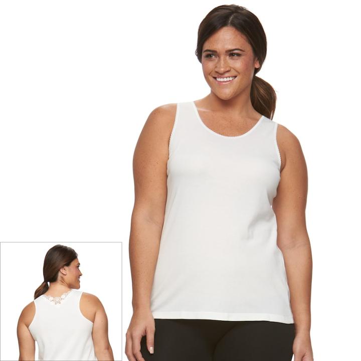 Plus Size Cuddl Duds Softech Venice Lace-trim Racerback Tank, Women's, Size: 2xl, Lt Beige