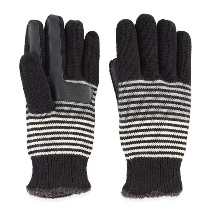 Women's Isotoner Striped Knit Smartouch Smartdri Tech Gloves, Black